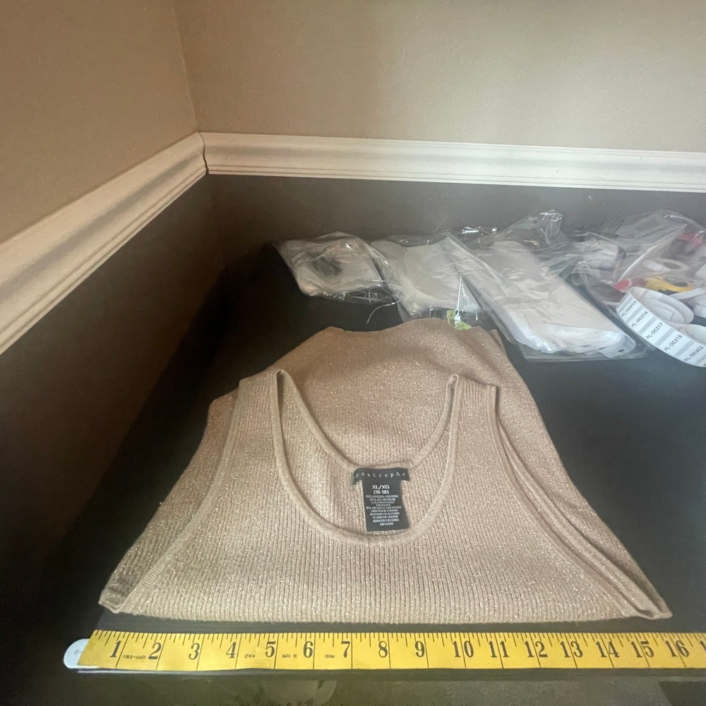 Apostrophe Womens Metallic Gold Ribbed Knit Tank Top XL Shimmer Festival Layer - Picture 5 of 9